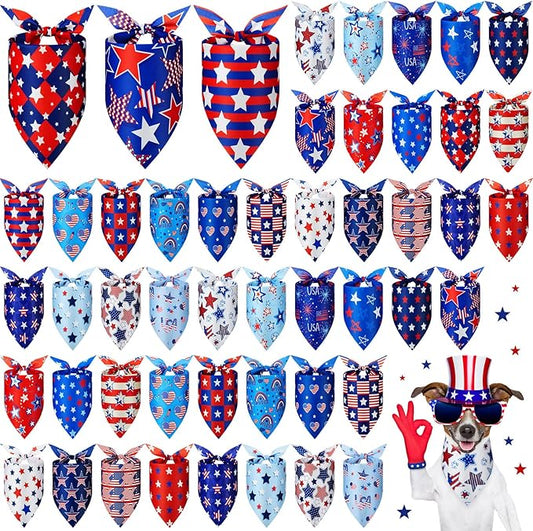 Preboun 50 Pcs Patriotic Dog Bandanas Bulk Labor Day Bandanas for Dogs Triangle Kerchief Scarf Set for Puppy Small Medium Large Workers' Veterans Day Costume Accessories (19.7 x 13.8 x 13.8 Inch)
