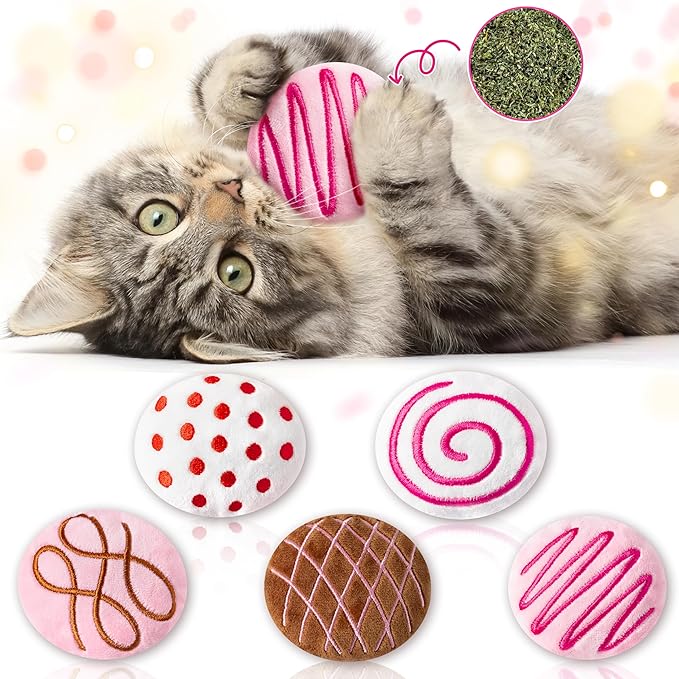 MALLMALL6 Catnip Toys for Cat - 5Pcs Chocolate Truffles Catmint Interactive Teething Chew Kick Cat Toy for Indoor Kitten, Soft Candy Pet Supplies, Pet Birthday Gifts for Kitten Lover