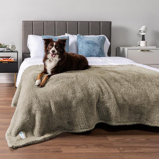 PetAmi Fluffy Waterproof Dog Blanket for Medium Large Dogs, Soft Warm Pet Sherpa Throw Pee Proof Couch Cover, Reversible Cat Bed Blanket Sofa Protector, Plush Washable Pad (Taupe Camel, 40x60)