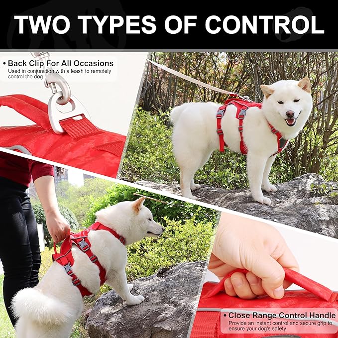 Escape Proof Dog Harness Small Sized Dog, Lightweight Full Body Pet Vest with Lift Handle & Leash Clip, Reflective Adjustable No Slip Dog Harness for Daily Walking(Red,Chest:16-27")