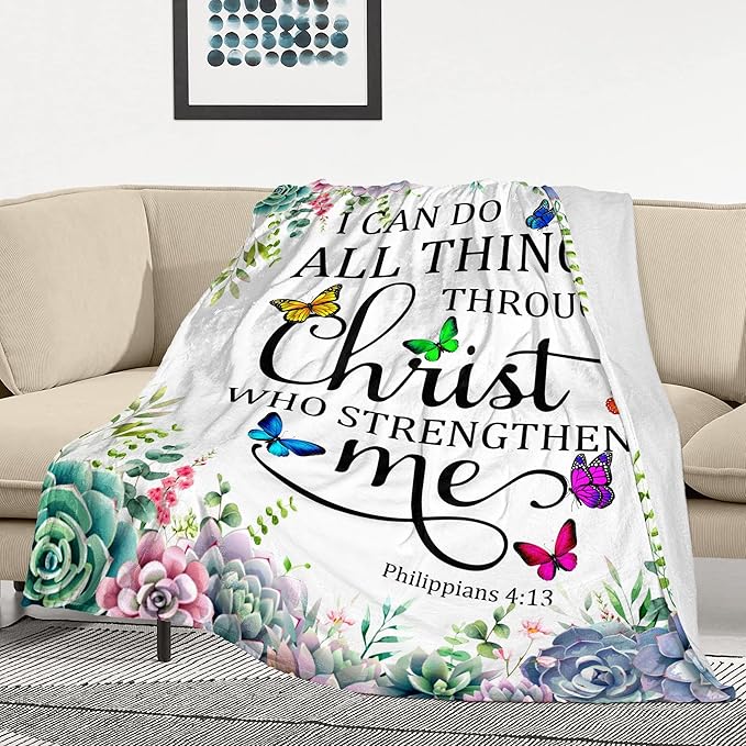 Christian Gifts for Women Inspirational Religious Blanket Bible Verse Scripture Prayer Throw Blanket Soft Flannel Healing Blanket 60"X50"