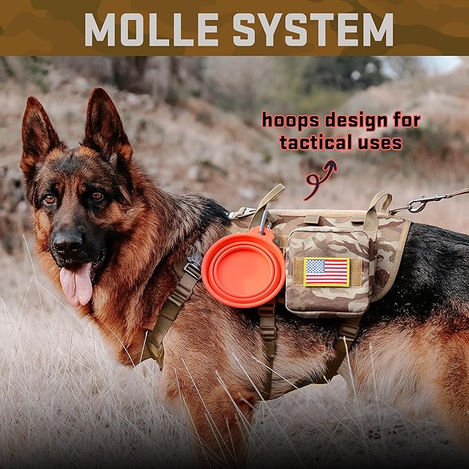 Forestpaw Tactical Dog Harness Tactical Dog Collar with Bungee Leash Set,No Pull Military Dog Harness for Walking Training,Adjustable for Medium Large Dogs,Camouflage Brown,Chest 15.5-25.5"