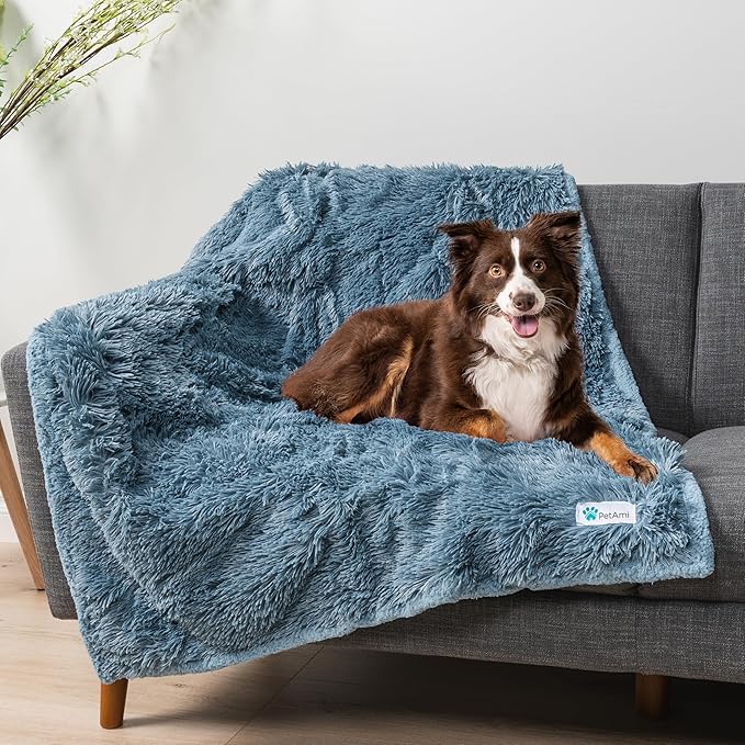 PetAmi Waterproof Dog Blanket for Large Dog, Calming Pet Blanket Bed Couch Cover Protector, Washable Sherpa Faux Fur Throw for Sofa Furniture Protection, Soft Fluffy 60x80 Light Blue