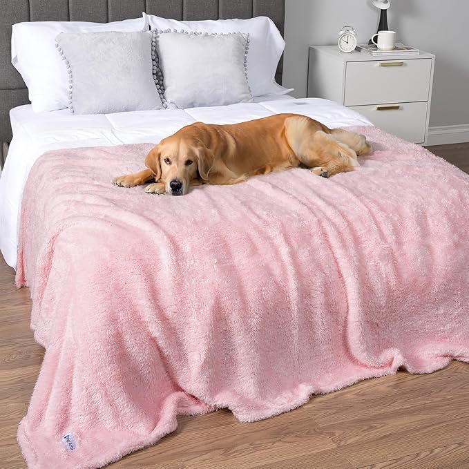 PetAmi Fluffy Waterproof Dog Blanket for Bed Large Dogs, Soft Warm Pet Sherpa Throw Pee Proof Couch Cover, Reversible Cat Blanket Sofa Crate Kennel Protector, Washable Mat (Pink Blush, 60x80)