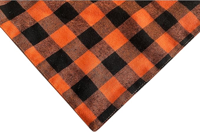 Realeaf Fall Halloween Dog Bandanas 2 Pack, Orange Plaid Pet Scarf for Boy and Girl, Premium Durable Fabric, Holiday Thanksgiving Bandana for Small and Medium Dogs (Small)
