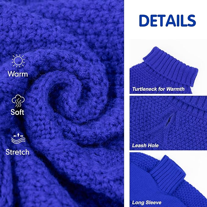cyeollo Dog Sweater Pullover Turtleneck for Dogs, Classic Knitwear Fall Winter Cold Weather Doggie Clothes Warm Pet Apparel Small Medium Large Dog Sweaters, Royal Blue M