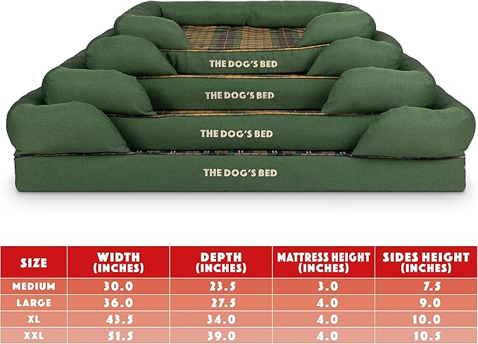 The Dog’s Bed, Large Green Tartan, Memory Foam, Pain Relief: Arthritis, Hip & Elbow Dysplasia, Post Surgery, Lameness, Supportive, Calming, Waterproof Washable Cover