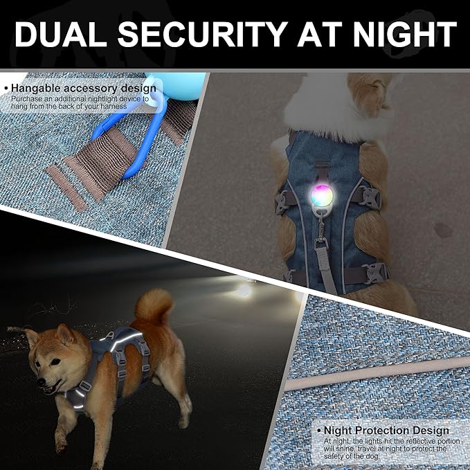 Escape Proof Dog Harness with Handle - Reflective No Pull Dog Vest, Lightweight Full Body Pet Harness Adjustable for Small Dogs Walking,Training(Blue,Chest:14-22")