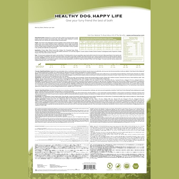 Canine Caviar - Small Breed: Chicken & Whole Ground Oats, Alkaline Dry Dog Food, Limited Ingredients, Gluten-Free, Based on Science & Research, Veterinary Alternative Diet (11 Pound Bag)