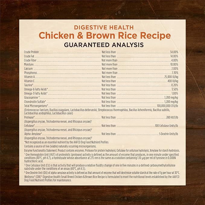 Wellness CORE Digestive Health Dry Dog Food, Small Breed, Wholesome Grains, Natural, Recipe for Dogs with Sensitive Stomachs, Chicken, (12-Pound Bag)