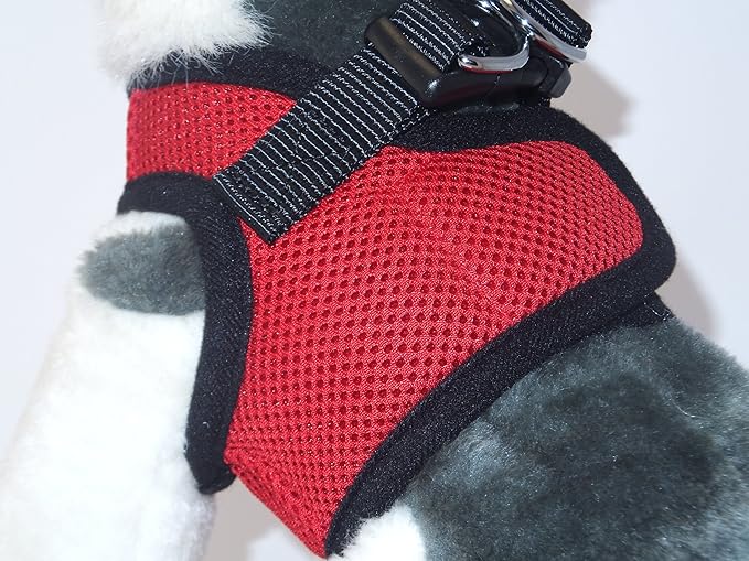 Soft No Pull Step-in Dog Harness Small Dog XXS XS Vest for Teacup, Chihuahua, Yorkie, Pomeranian Dog Vest Harness for Puppy Comfy Red Mesh for Puppies (LG 16"-17.5" 9-12 lbs)