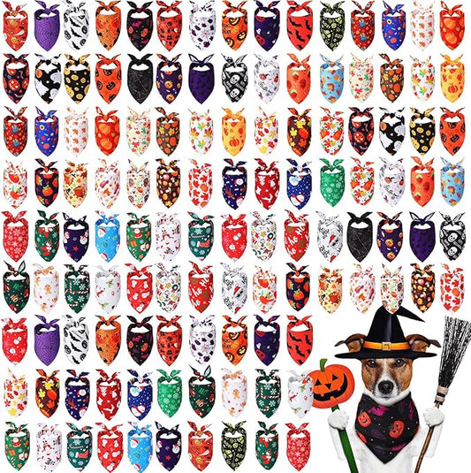 Sanwuta 240 Pcs Halloween Dog Bandanas Bulk Holiday Pumpkin Ghost Pet Dog Bandanas Thanksgiving Adjustable for Scarf Bibs Kerchief Triangle Set for Halloween Thanksgiving Christmas Pet Costume