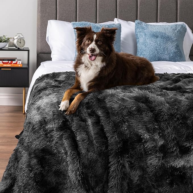 PetAmi Waterproof Dog Blanket for Large Dog, Queen Size Calming Pet Blanket Couch Cover Protector, Sherpa Faux Fur Cat Throw for Sofa Furniture Bed, Soft Fluffy XL, 90x90 Tie-Dye Black