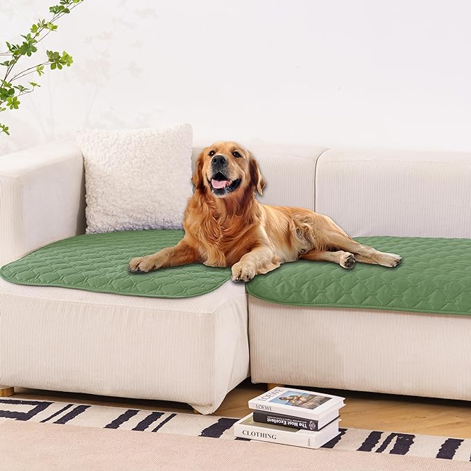 gogobunny 100% Double-Sided Waterproof Dog Bed Cover Pet Blanket Sofa Couch Furniture Protector for Puppy Large Dog Cat, Reversible (32x53 Inch (Pack of 1), Dark Green/Light Green)