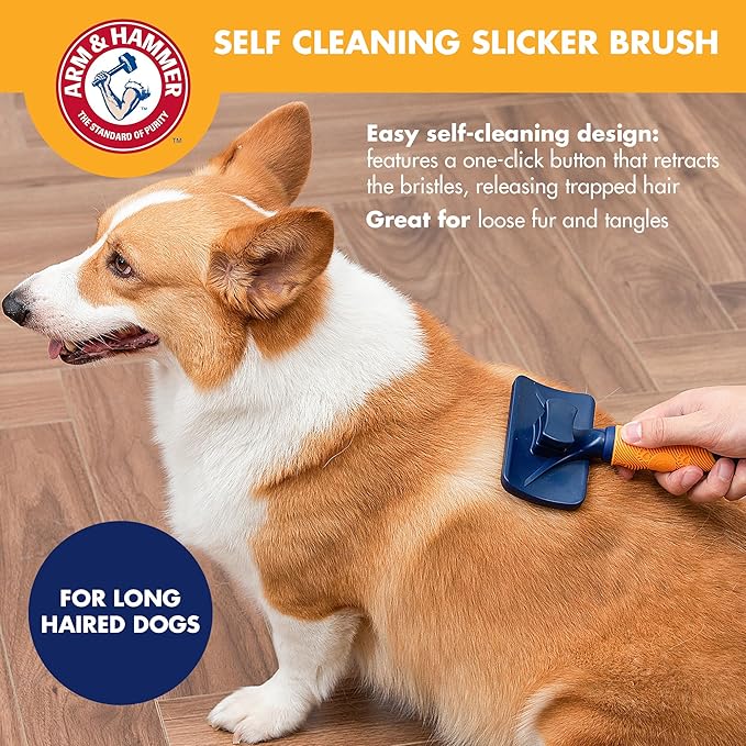 Arm & Hammer “Simply Glam” Dog Grooming Slicker Deodorizing Brush with Fragrance Transfer Technology – Scented Self-cleaning Slicker Brush for Shedding, Scented for Dogs with Sweet Apple & Rose Scent