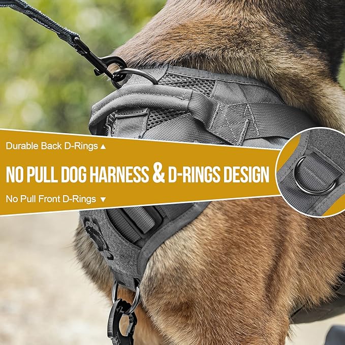 OneTigris No Pull Tactical Dog Harness for Large Dogs, Mesh Design Dog Vest Harness Breathable Military Dog Molle Vests with Handles, Service Dogs Vest Harness for Walking Hiking Training