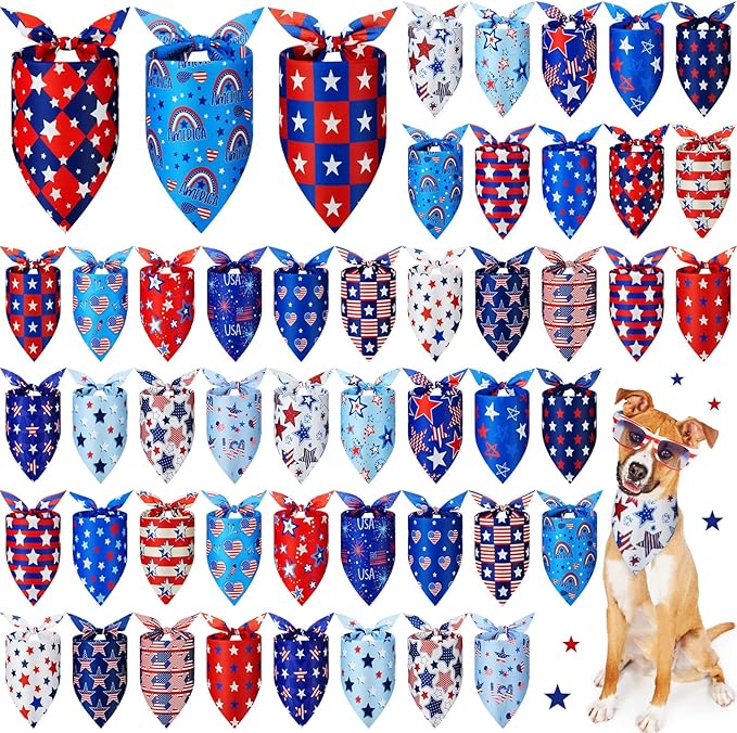 Preboun 50 Pcs Patriotic Dog Bandanas Bulk Labor Day Star Bandanas for Dogs Triangle Kerchief Scarf Set for Puppy Small Medium Large Workers' Veterans Day Costume Accessories(31.5 x 21.7 x 21.7)