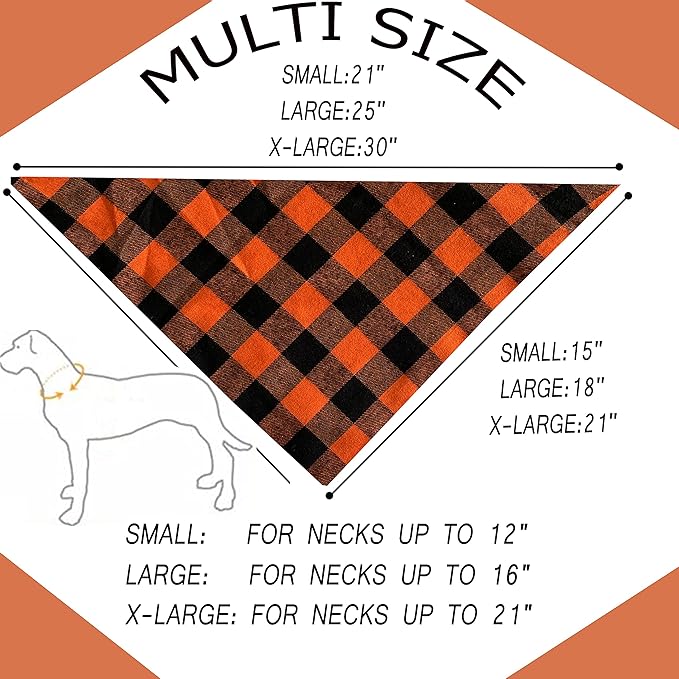 Realeaf Fall Halloween Dog Bandanas 2 Pack, Orange Plaid Pet Scarf for Boy and Girl, Premium Durable Fabric, Holiday Thanksgiving Bandana for Medium and Large Dogs (Large)
