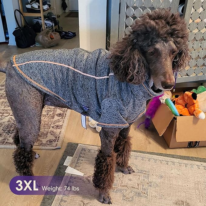 cyeollo Dog Sweater Fleece Jackets with Zipper Fleece Lining Warm Step in Coats Reflective Dog Sweaters for Large Dogs, Grey XXX-Large