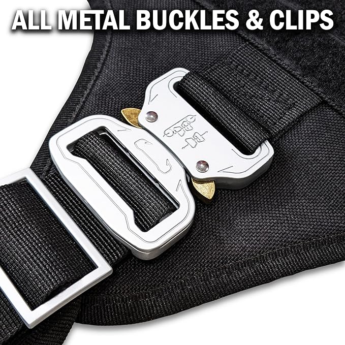 Tactical Dog Harness with 4 Metal Buckles; Waterproof, Military Grade Dog Vest; no-pulls but Does not Choke Neck; Great with Prevents Escapes, Heavy-Duty Dog Harness for Large Dogs Green (L)