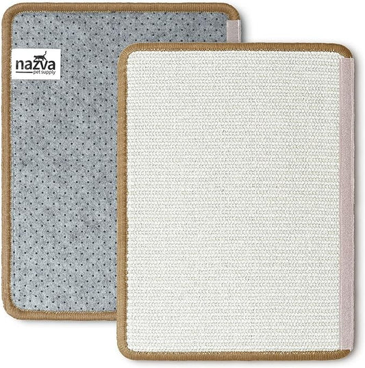 NAZVA Cat Scratcher Mat - 16”x12” (Pack of 2) - Natural Sisal Fabric Scratching Pad Velcro Furniture Carpets Sofas Couch Protector Rug - Beige