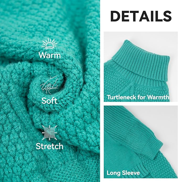 cyeollo Warm Stretchy Sweaters for Medium to Large Dogs Boy & Girl, Pullover Knitted Thermal Winter Big Dog Clothes with Sleeves Turtleneck Pet Beagle Border Collie Apparel, Aqua Green XXL