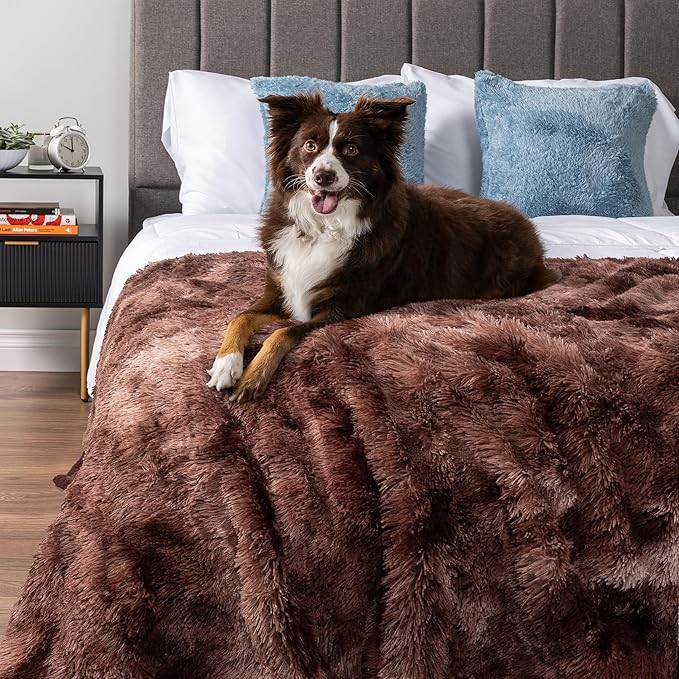 PetAmi Waterproof Dog Blanket for Large Dog, Calming Pet Blanket Bed Couch Cover Protector, Washable Sherpa Faux Fur Throw for Sofa Furniture Protection, Soft Fluffy 60x80 Tie-Dye Brown