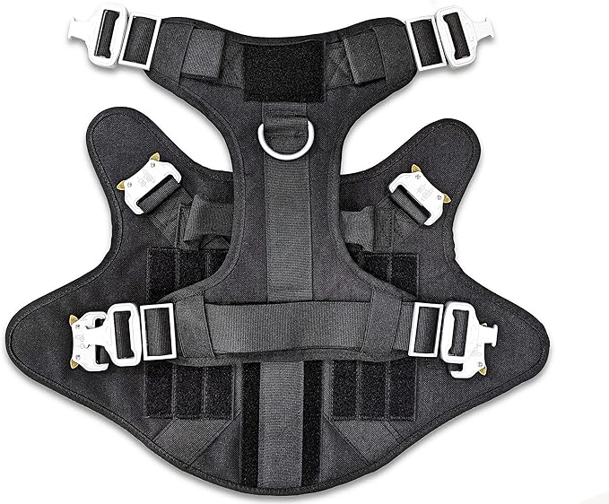 Tactical Dog Harness with 4 Metal Buckles. Tactical Vest for Dog No-Pull with Handle, Heavy Duty Harness for Small Dog (Metal Buckle Dog Harness Might not be Good for Tiny Dogs) Black (S)