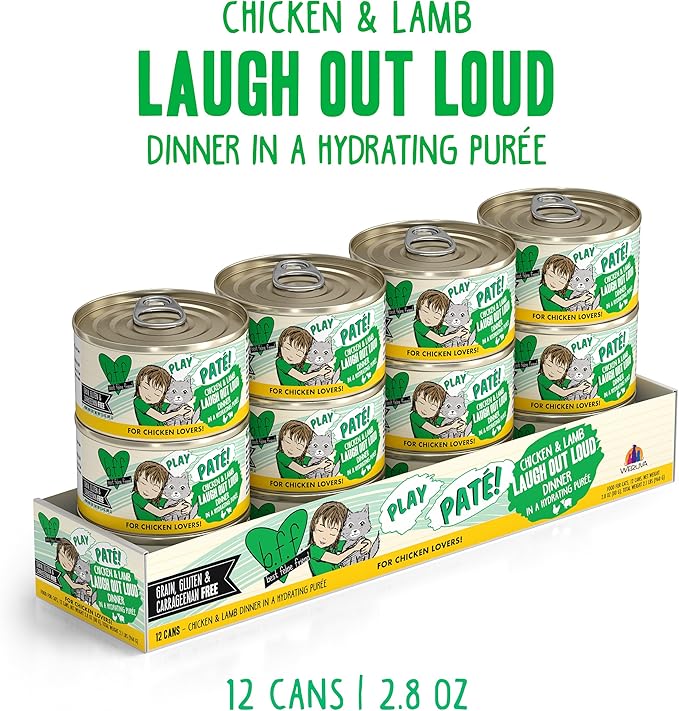 Weruva B.F.F. Play - Best Feline Friend Paté Lovers, Aw Yeah!, Chicken & Lamb Laugh Out Loud with Chicken & Lamb, 2.8oz Can (Pack of 12)