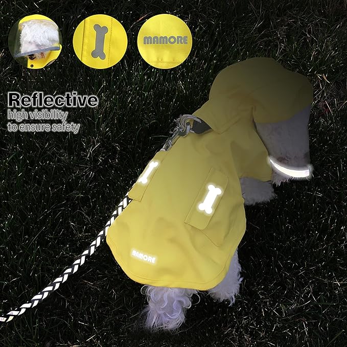 Waterproof Dog Raincoat, Adjustable Reflective Lightweight Pet Rain Clothes with Poncho Hood (Small, Yellow)