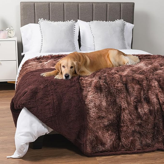 PetAmi Waterproof Dog Blanket for Large Dog, Calming Pet Blanket Bed Couch Cover Protector, Washable Sherpa Faux Fur Throw for Sofa Furniture Protection, Soft Fluffy 60x80 Tie-Dye Brown