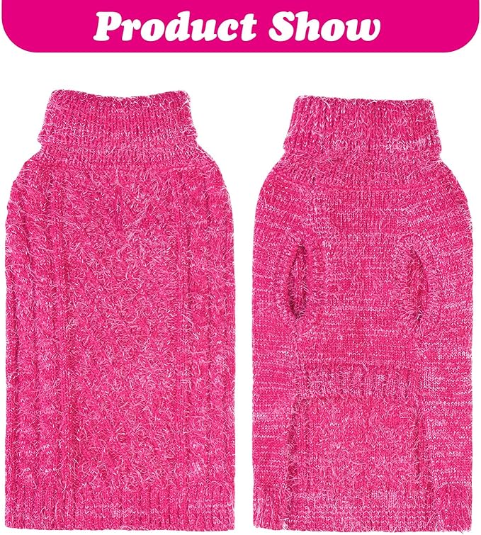 Turtleneck Small Dog Sweaters - Classic Cable Knitwear Winter Coat for Small Medium Dogs Male Female Puppy Dog Cold Weather Clothes Girls Boys, Hot Pink, XS