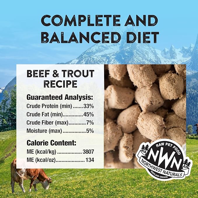 Northwest Naturals Freeze-Dried Beef & Trout Cat & Kitten Food – Bite-Sized Nibbles – Healthy, Limited, Human-Grade Ingredients, All-Natural, High-Protein Diet – Complete & Balanced, 11 oz (Pack of 3)