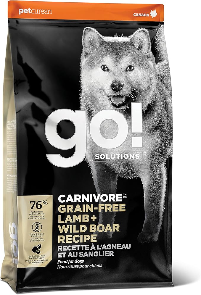 Go! Solutions Carnivore, Grain-Free, Protein Rich Dry Dog Food, Lamb and Wild Boar Recipe, 3.5 lb Bag