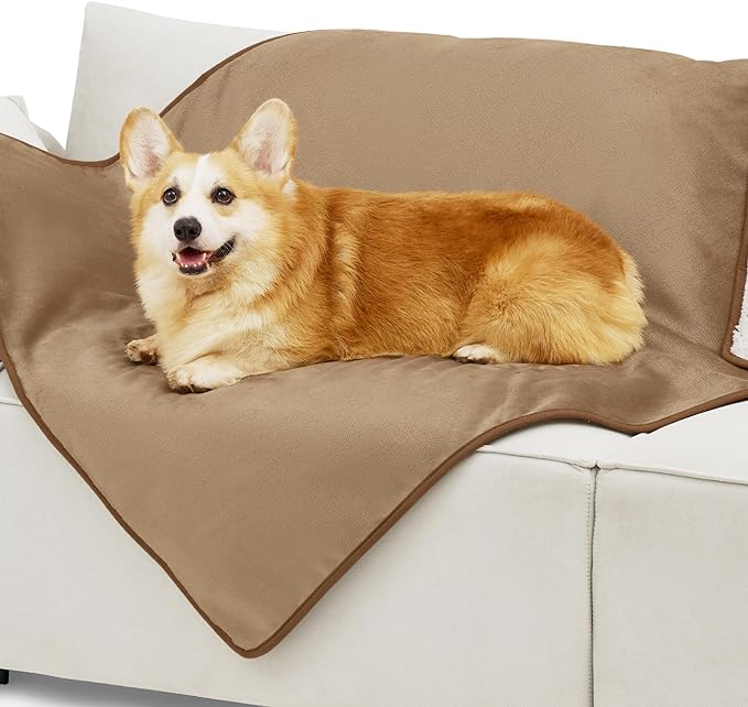 Bedsure Waterproof Dog Blankets for Large Dogs - Large Cat Blanket Washable for Couch Protection, Sherpa Fleece Puppy Blanket, Soft Plush Reversible Throw Furniture Protector, 40"X50", Camel