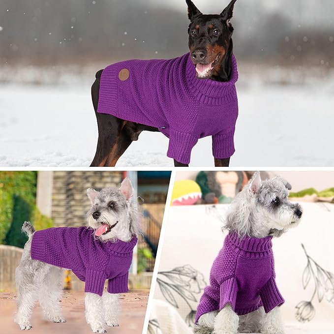 cyeollo Dog Sweater Pullover Turtleneck for Dogs, Classic Knitwear Fall Winter Cold Weather Doggie Clothes Warm Pet Apparel Small Dog Sweaters, Purple M