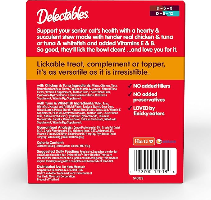 Hartz Delectables Stew Senior Cat Treat Variety Pack, 12 Count