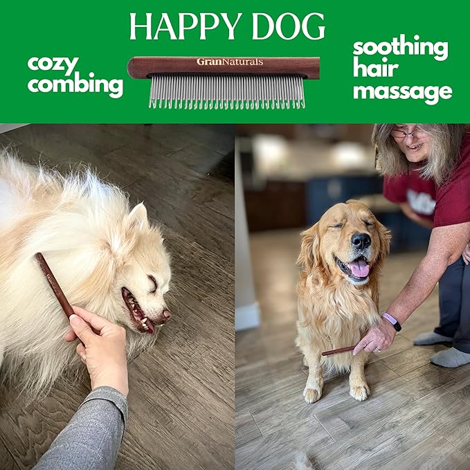 GranNaturals Wooden & Metal Pet Comb for Detangling Hair, Grooming Fur, Dematting for Large and Small Dogs, Long & Short Haired Cats