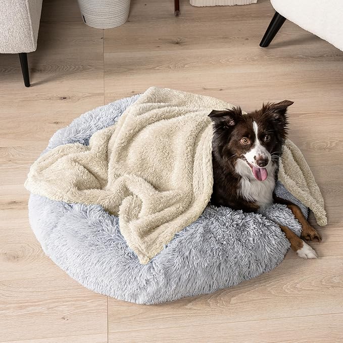 PetAmi Fluffy Waterproof Dog Blanket for Small Medium Dogs, Soft Warm Pet Sherpa Throw Pee Proof Couch Cover, Reversible Cat Puppy Bed Blanket Sofa Protector, Plush Washable Pad (Beige Cream, 24x32)