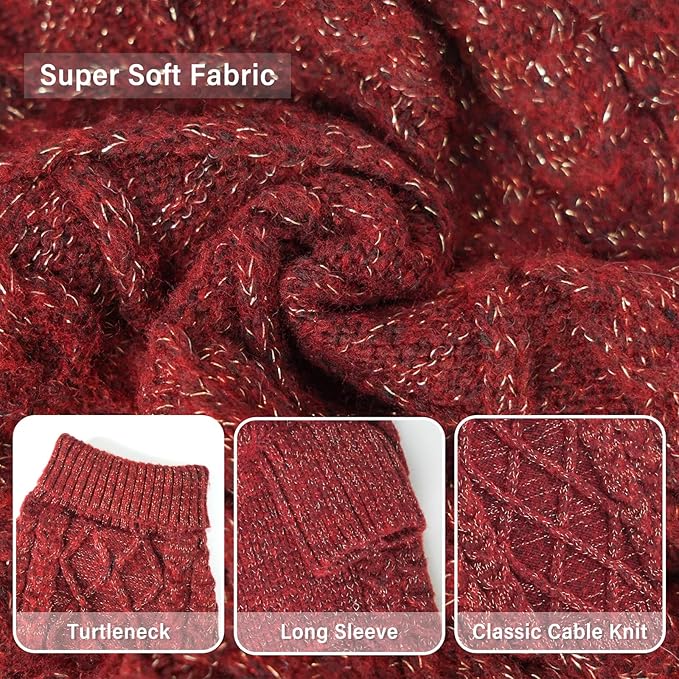 KYEESE Dog Sweater Turtleneck Stretchy Pet Sweater with Classic Cable Knit Soft Dog Sweater for Small Dogs Warm Dogs Clothes with Long Sleeve Comfy Pet Coats for Cold Weather, Red, Small