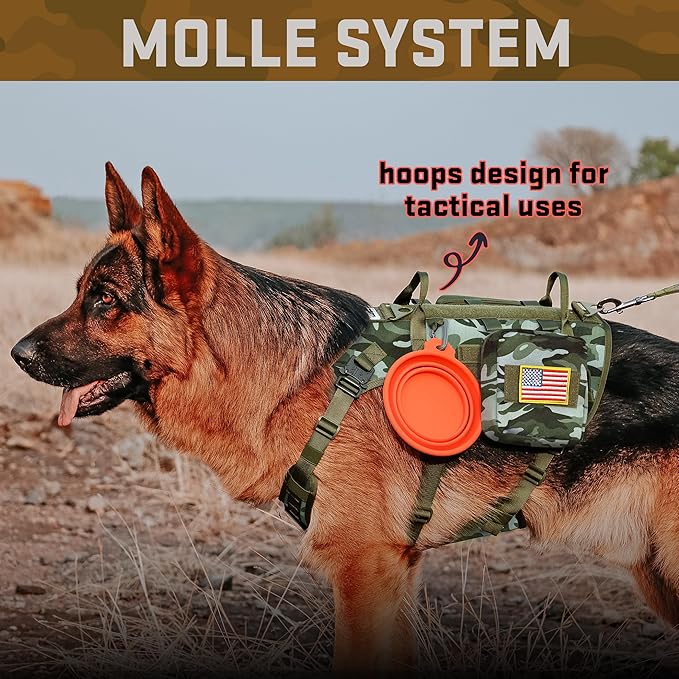 Forestpaw Tactical Dog Harness Tactical Dog Collar with Bungee Leash Set,No Pull Military Dog Harness for Walking Training,Adjustable for Medium Large Dogs,Camouflage Green,Chest 15.5-25.5"