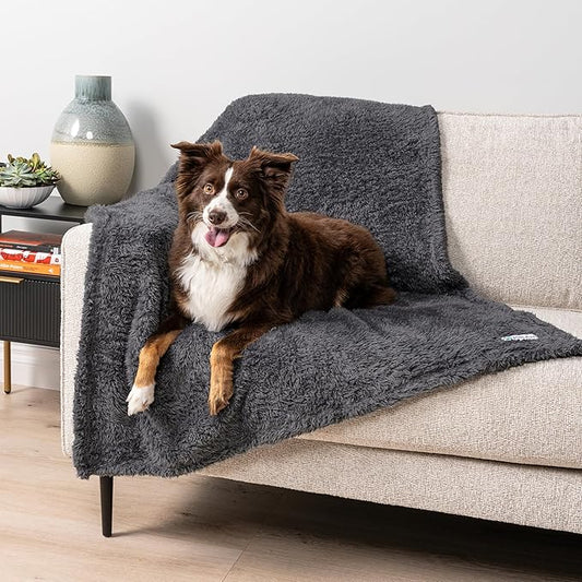 PetAmi Fluffy Waterproof Dog Blanket for Medium Large Dogs, Soft Warm Pet Sherpa Throw Pee Proof Couch Cover, Reversible Cat Bed Blanket Sofa Protector, Plush Washable Pad (Gray, 29x40)