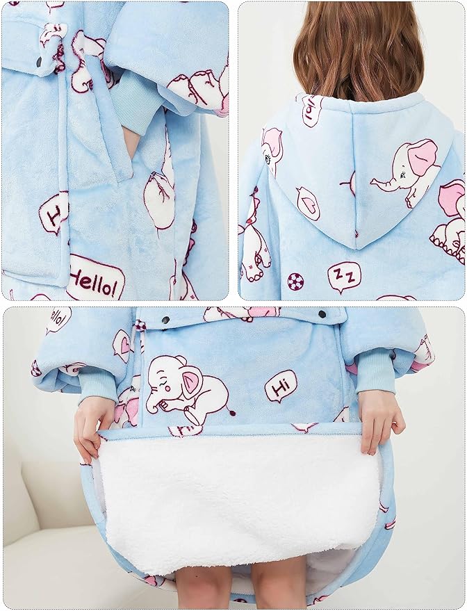 KFUBUO Wearable Blanket Hoodie for Adult Long Sherpa All Patterns Elephant Oversized Hoodie Sweatshirt Blanket Cute Birthday Gifts for Women