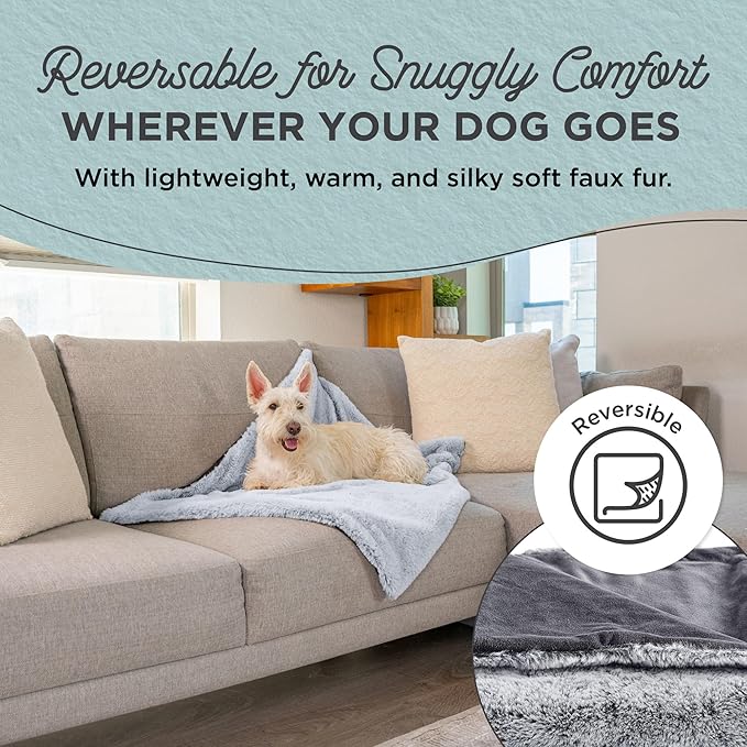 Best Friends by Sheri Reversible SnuggleSoft Calming Dog Blanket – Ultra Soft Faux Fur Pet Throw, Anxiety-Relief, Lightweight Warm Bed Cover for Dogs and Cats, Machine Washable, Gray, 30" x 40"
