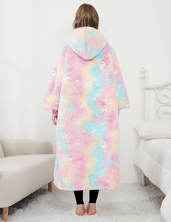 KFUBUO Wearable Blanket Hoodie for Adult Long Sherpa Glow in the Dark Oversized Hoodie Sweatshirt Blanket Christmas Gift Ideas
