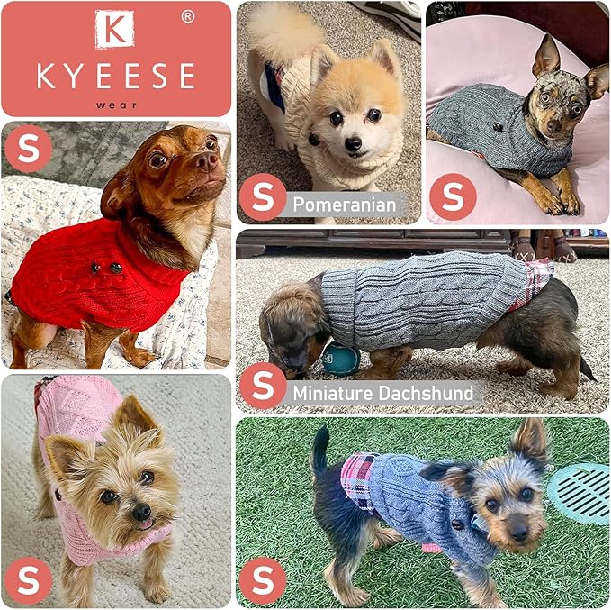 KYEESE Dog Sweater Stretchy Knitwear Cat Clothes Thick Pet Coat for Fall Winter Cold Weather Warm Turtleneck Small Dogs Sweater with Gingham Patchwork Soft Pullover Dog Sweaters for Small Dogs Male