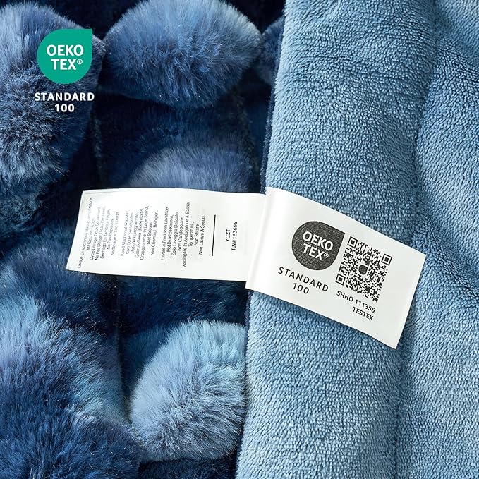 Cozy Bliss Faux Fur Throw Blanket for Couch, Cozy Warm Plush Striped Blanket for Sofa Bedroom Living Room, 60 * 80 Inches Tie-dye Blue
