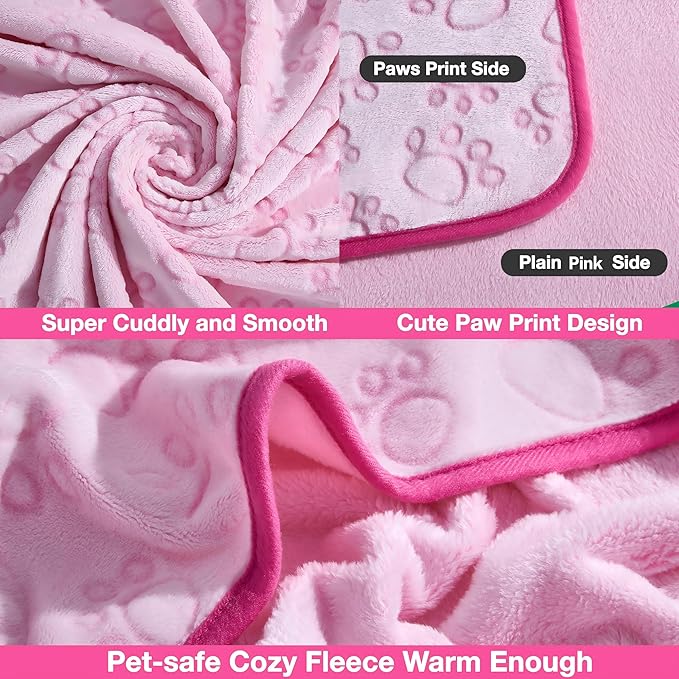 Stuffed Premium Soft Dog Couch Blanket, with Flannel Cute Paw Print, 30 * 70 inches, Cat Blanket Puppy Supplies Dog Products Stuff Essentials, Pink