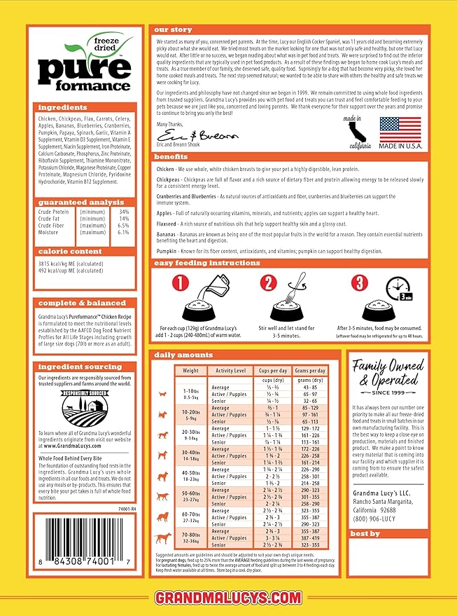 GRANDMA LUCY'S 844211 Pureformance Grain Free Chicken Food for Dogs, 3-Pound