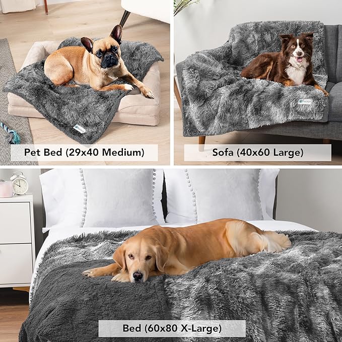 PetAmi Waterproof Dog Blanket for Large Dog, Calming Pet Blanket Bed Couch Cover Protector, Washable Sherpa Faux Fur Throw for Sofa Furniture Protection, Soft Fluffy 60x80 Tie-Dye Gray